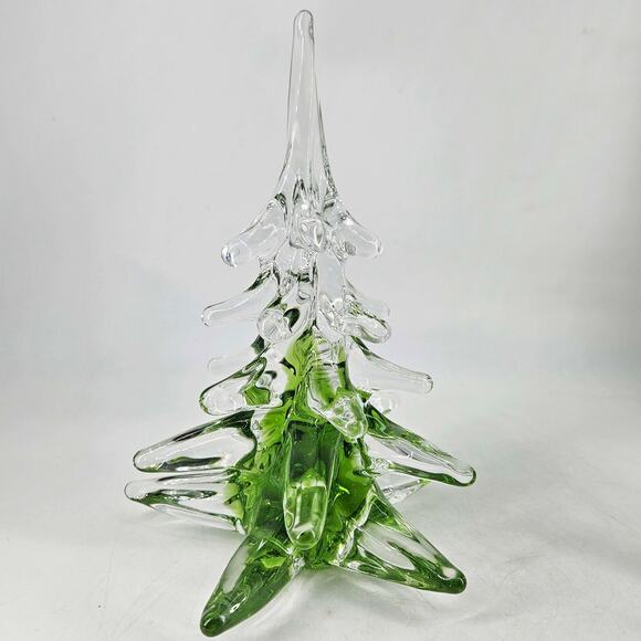 Konstglas Ronneby Sweden Crystal Glass Clear & Green Christmas Tree 8" Signed - Picture 2 of 5